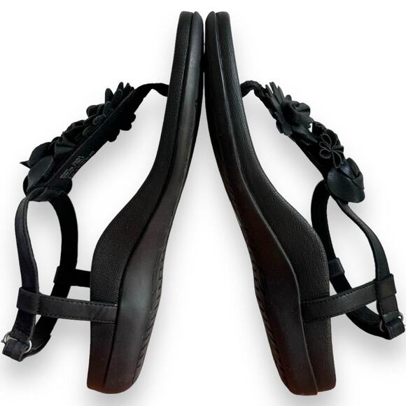 Aetrex Women’s Charlie Black Leather T-strap Thong Flat Sandal Size 8.5 NEW - Picture 7 of 11